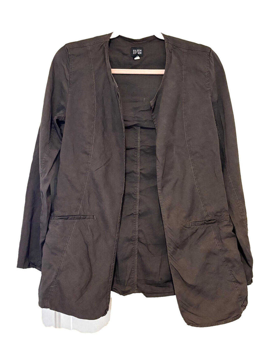 Eileen Fisher brown sz XS brown open front linen blend shirt/cardigan #3499